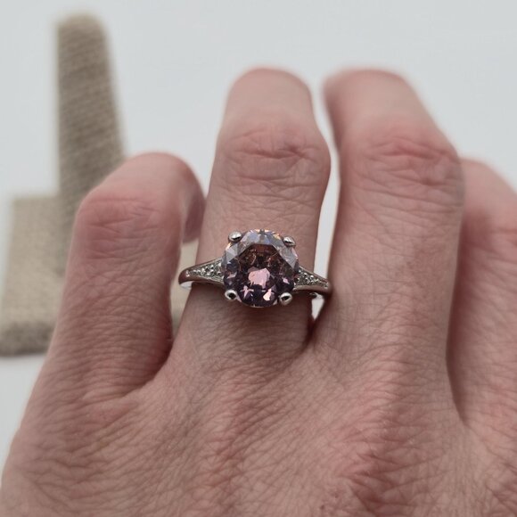 Size 8.25 Sterling Silver Bright Round Pink Cubic Zirconia Gem Ring A4007 - Picture 4 of 9